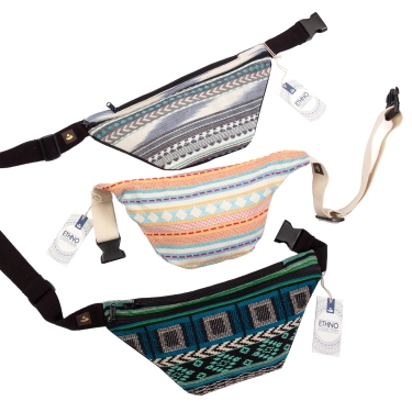 Bauchtasche Ethno, schwarz-weiß-blau 